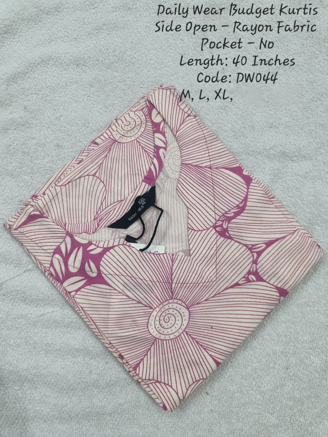 Pink Rayon Daily wear Budget Side Open  Kurtis -DW044