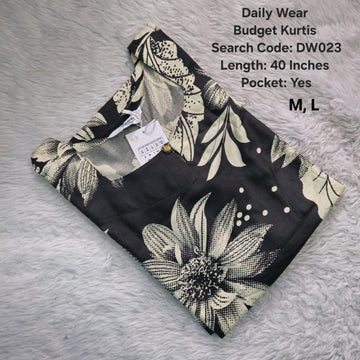 Black Rayon Daily wear Budget Side Open  Kurtis -DW023