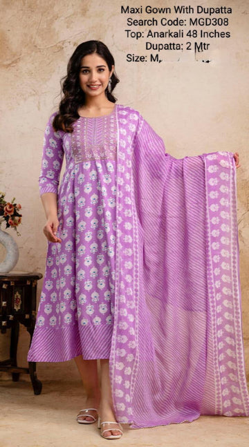 Pink Cotton Mixed Rayon Maxi With Dupatta - MGD308