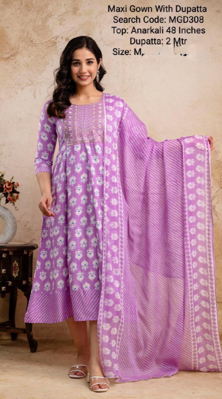 Pink Cotton Mixed Rayon Maxi With Dupatta - MGD308