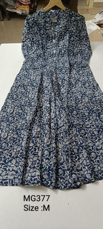 Navy Blue Cotton Mixed Rayon Maxi Gown- MG377