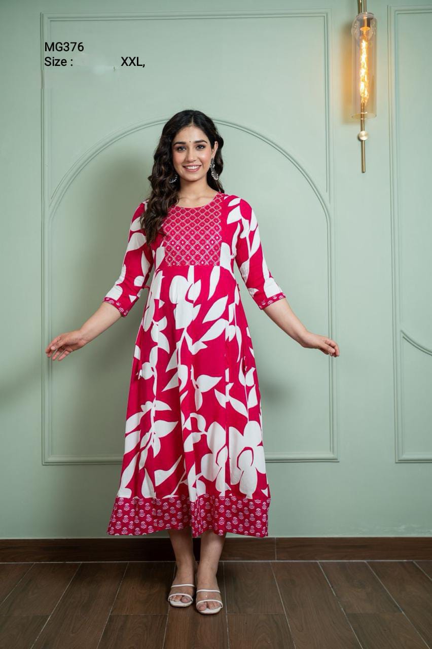 Pink Cotton Mixed Rayon Maxi Gown- MG376