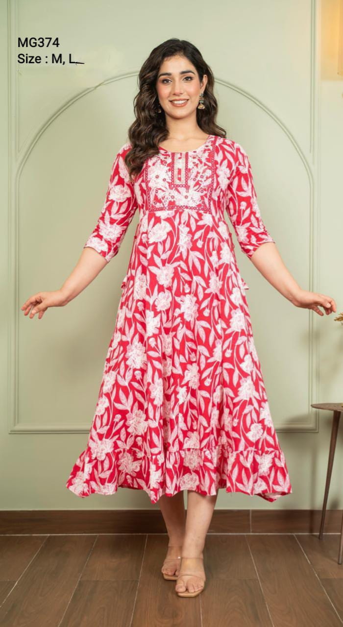 Pink Cotton Mixed Rayon Maxi Gown- MG374