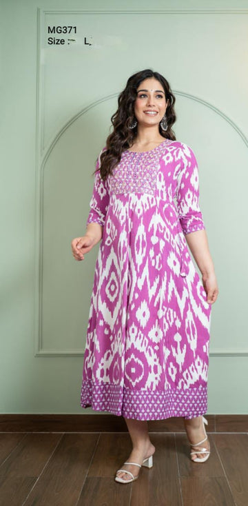 Pink Cotton Mixed Rayon Maxi Gown- MG371