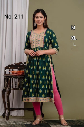 Green Cotton Mixed Rayon Maxi Gown-MG211