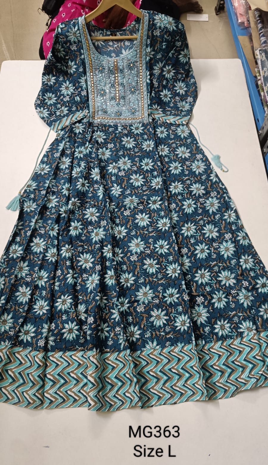 Ink Blue Cotton Mixed Rayon Maxi Gown-MG363