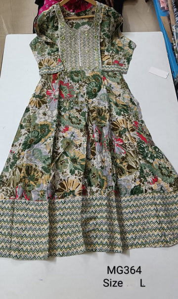 Green Cotton Mixed Rayon Maxi Gown-MG364