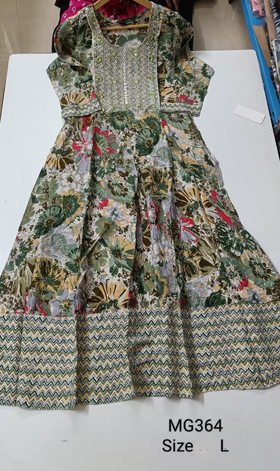 Green Cotton Mixed Rayon Maxi Gown-MG364