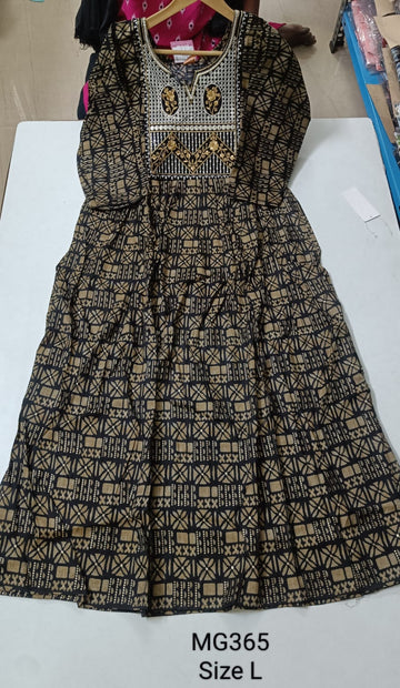 Black Cotton Mixed Rayon Maxi Gown-MG365