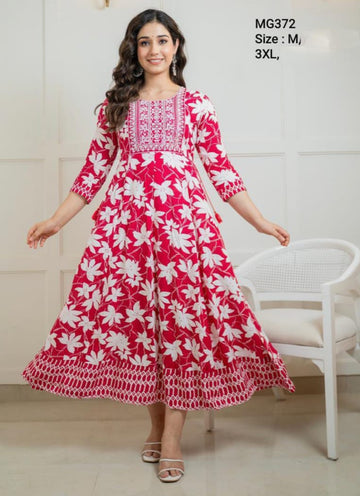 Pink Cotton Mixed Rayon Maxi Gown-MG372