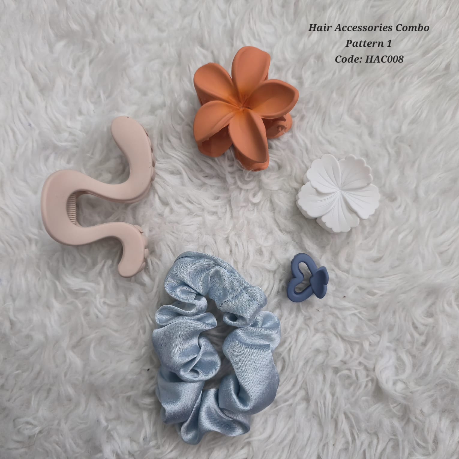 Korean Hair Accessories Combo Claw Clips & Scrunchies  - HAC008