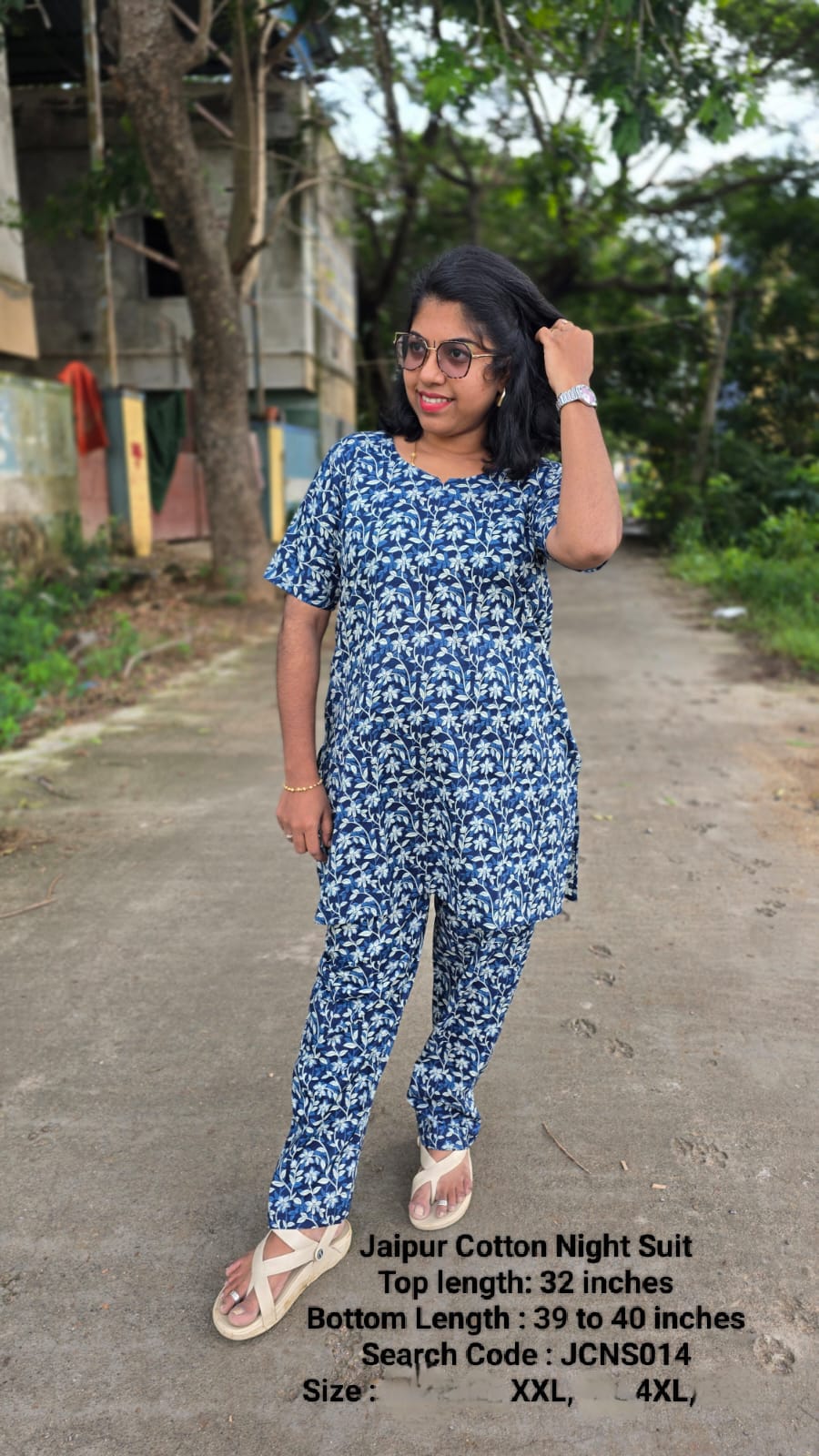 Blue Jaipur Cotton Night Suit Without Lining - JCNS014