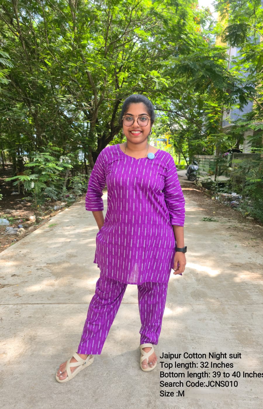 Purple Jaipur Cotton Night Suit Without Lining - JCNS010