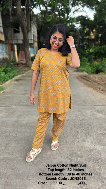 Mustard Jaipur Cotton Night Suit Without Lining - JCNS013