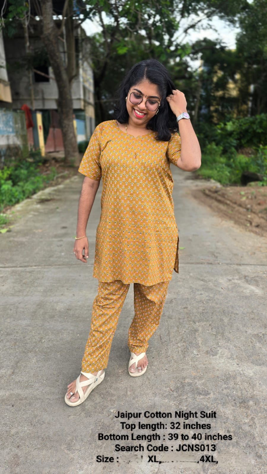 Mustard Jaipur Cotton Night Suit Without Lining - JCNS013