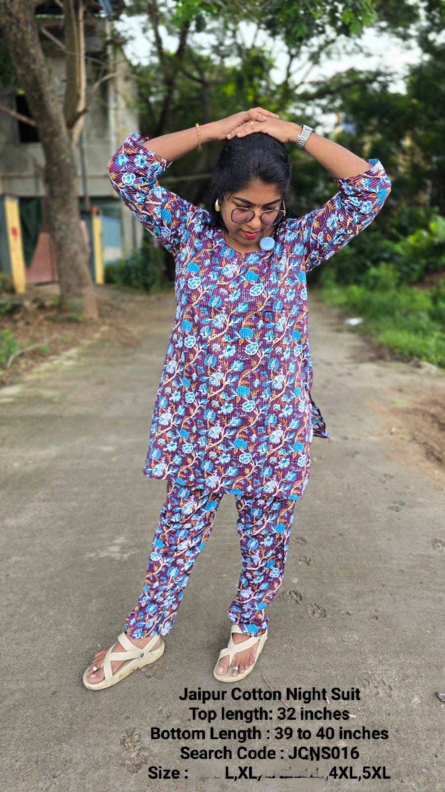 Purple Jaipur Cotton Night Suit Without Lining - JCNS016