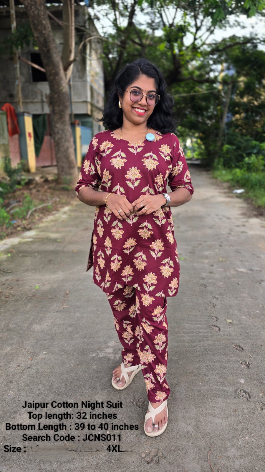 Brown Jaipur Cotton Night Suit Without Lining - JCNS011