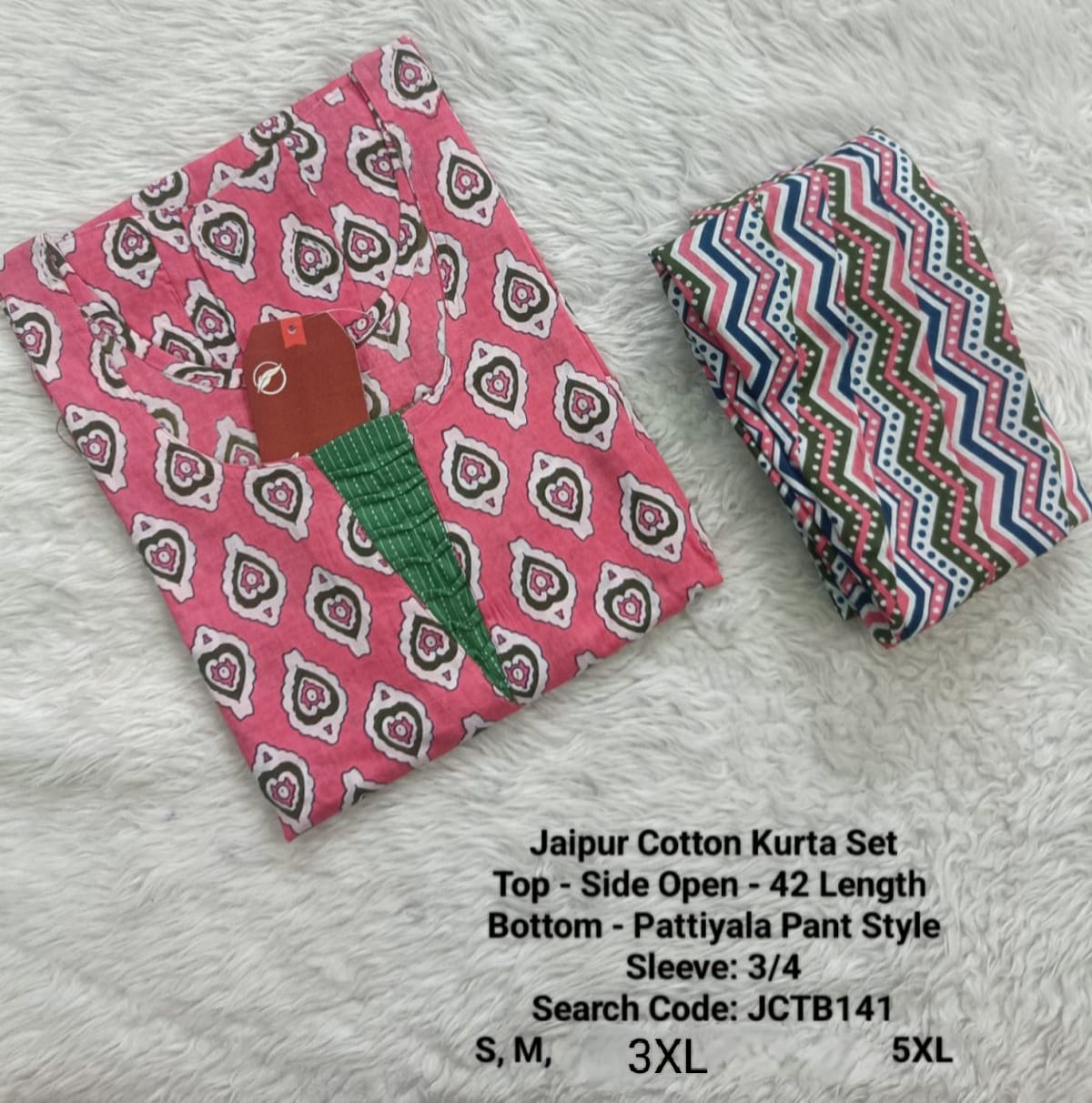 Peach Jaipur Cotton Kurta Set Without Lining - JCTB141