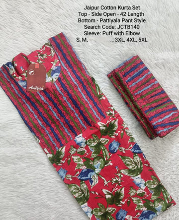 Red Jaipur Cotton Kurta Set Without Lining - JCTB140