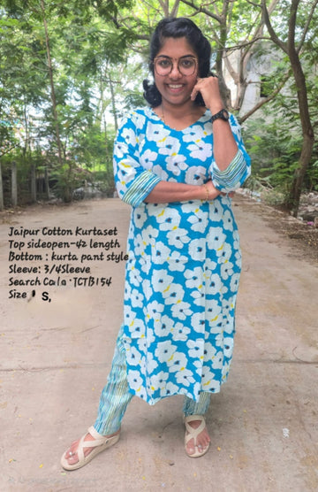 Green Jaipur Cotton Kurta Set Without Lining - JCTB154