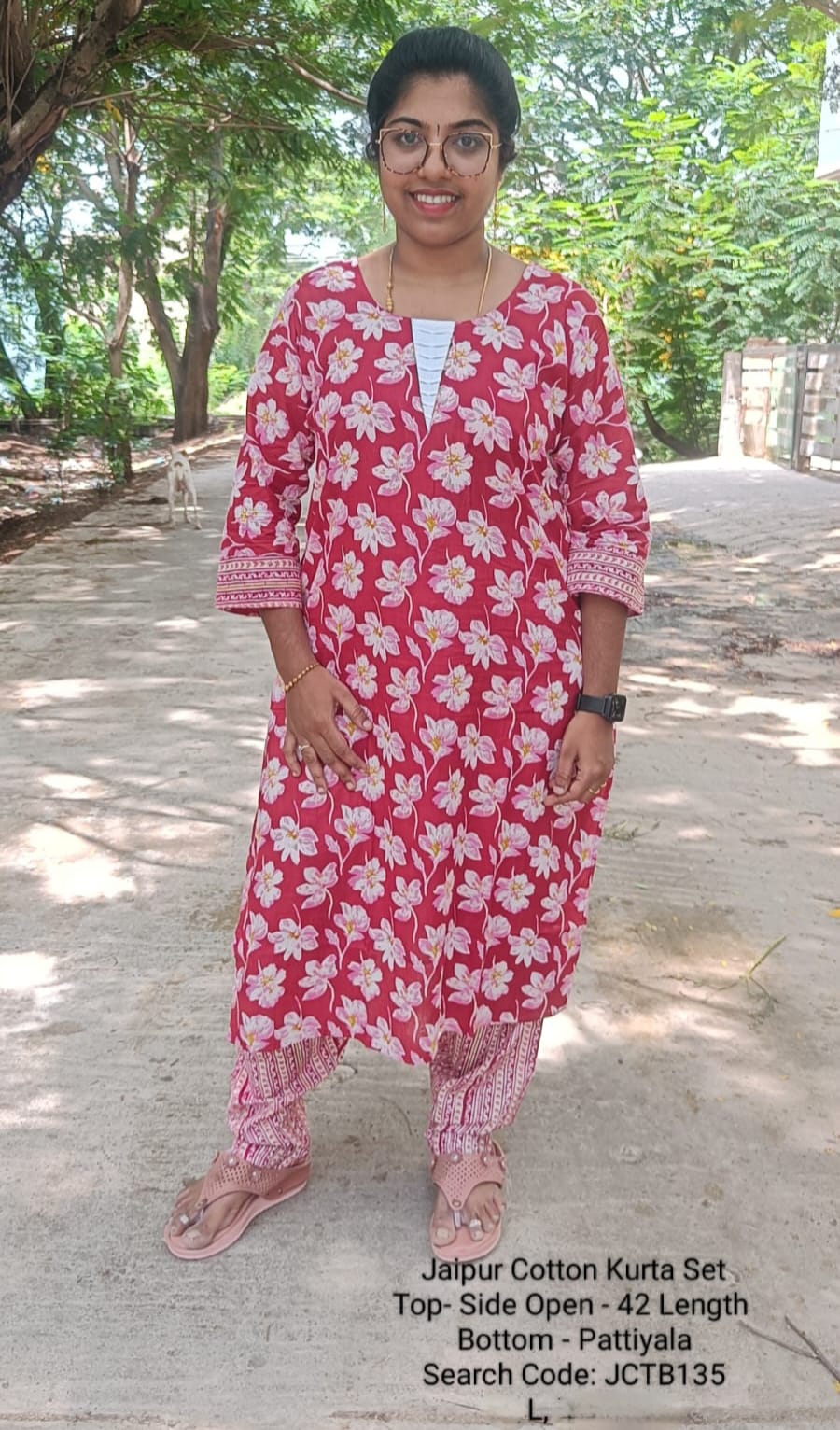 Red Jaipur Cotton Kurta Set Without Lining - JCTB135