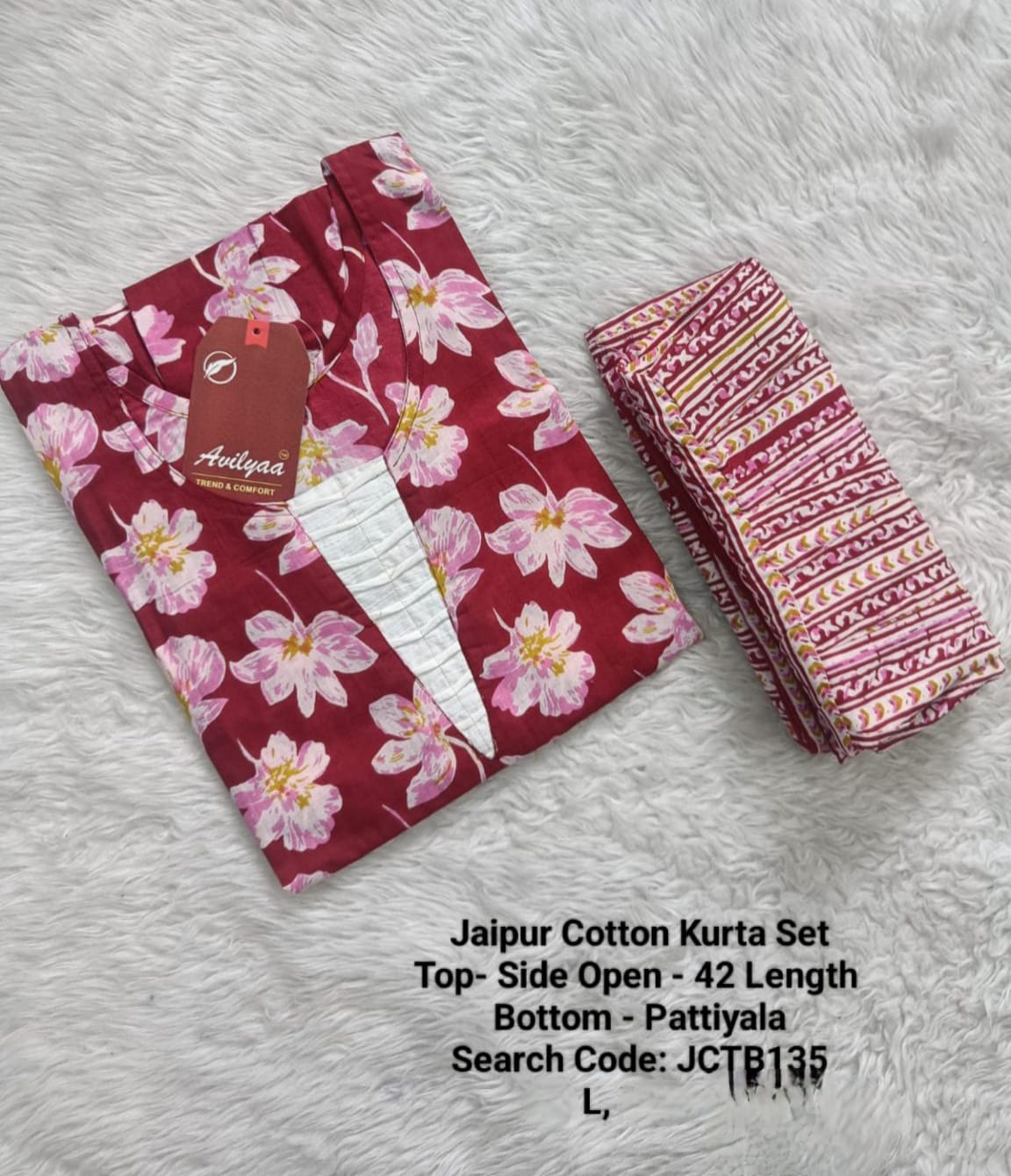 Red Jaipur Cotton Kurta Set Without Lining - JCTB135