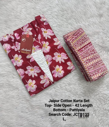 Red Jaipur Cotton Kurta Set Without Lining - JCTB135