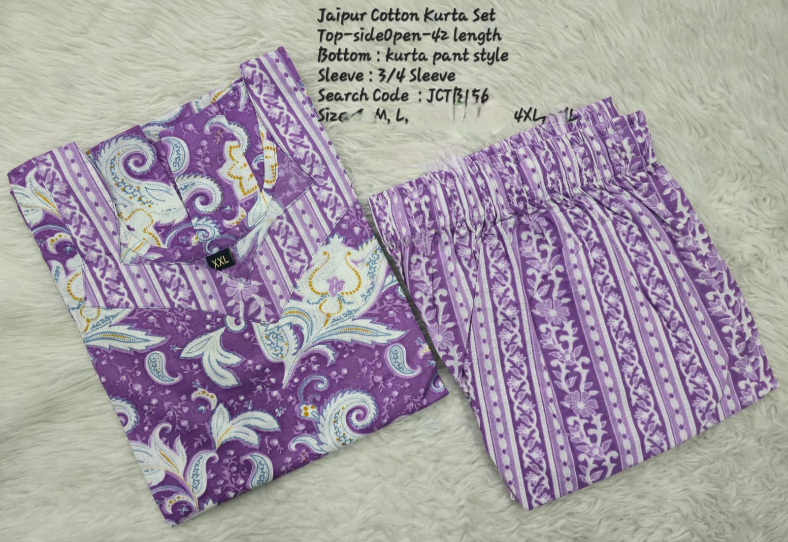 Purple Jaipur Cotton Kurta Set Without Lining - JCTB156