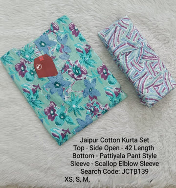 Green Jaipur Cotton Kurta Set Without Lining - JCTB139