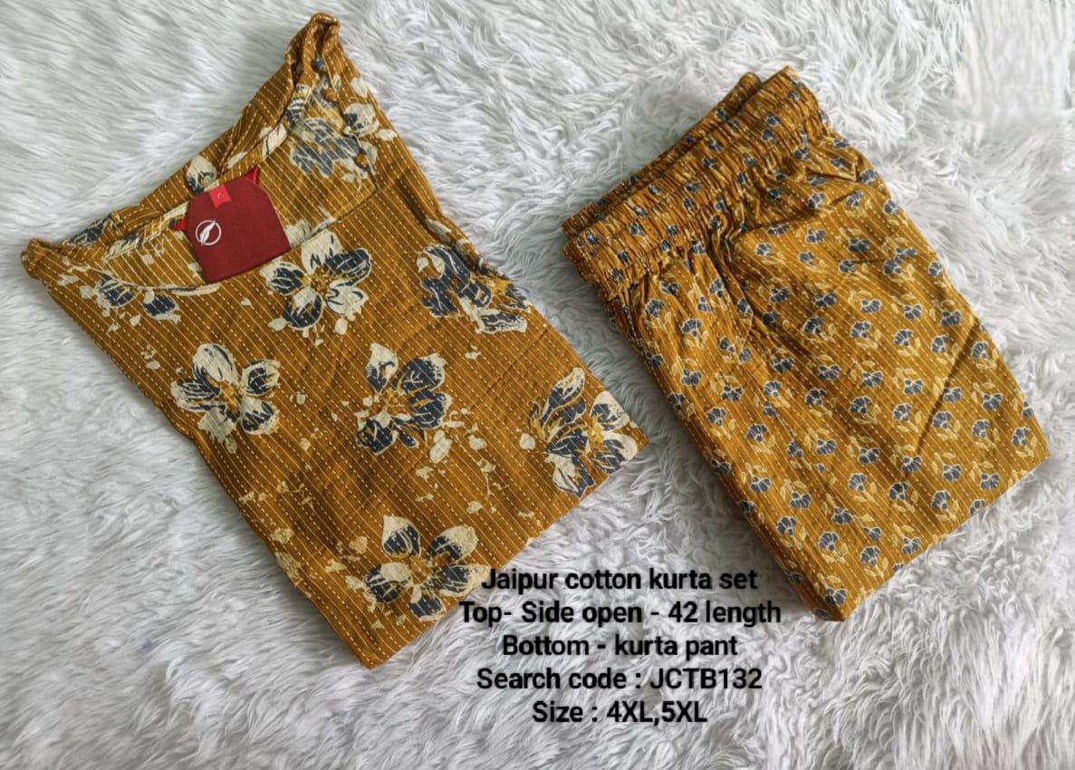 Mustard Jaipur Cotton Kurta Set Without Lining - JCTB132