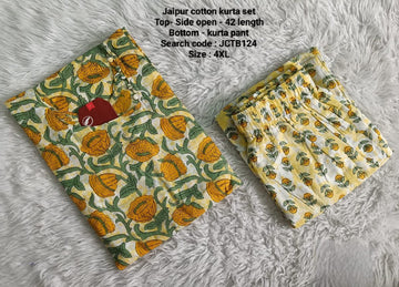 Mustard Jaipur Cotton Kurta Set Without Lining - JCTB124