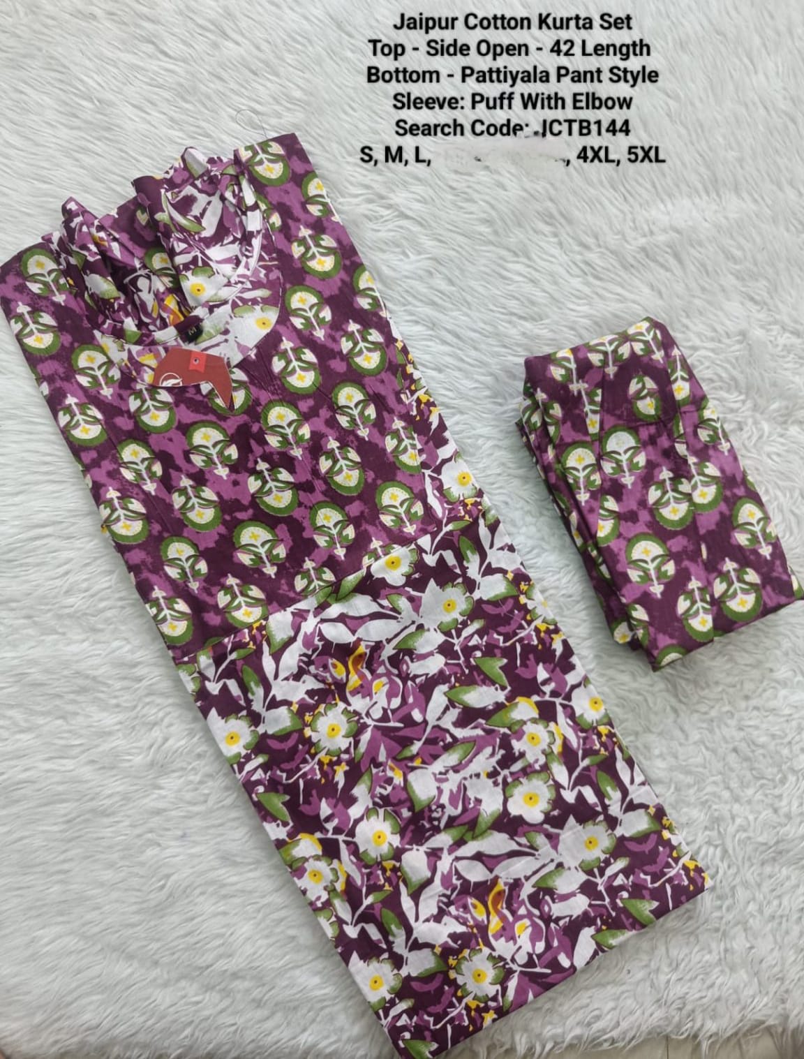 Purple Jaipur Cotton Kurta Set Without Lining - JCTB144