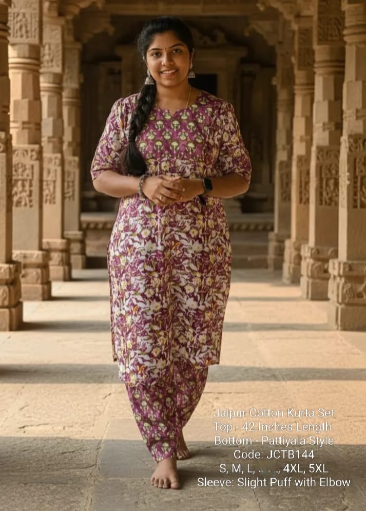Purple Jaipur Cotton Kurta Set Without Lining - JCTB144
