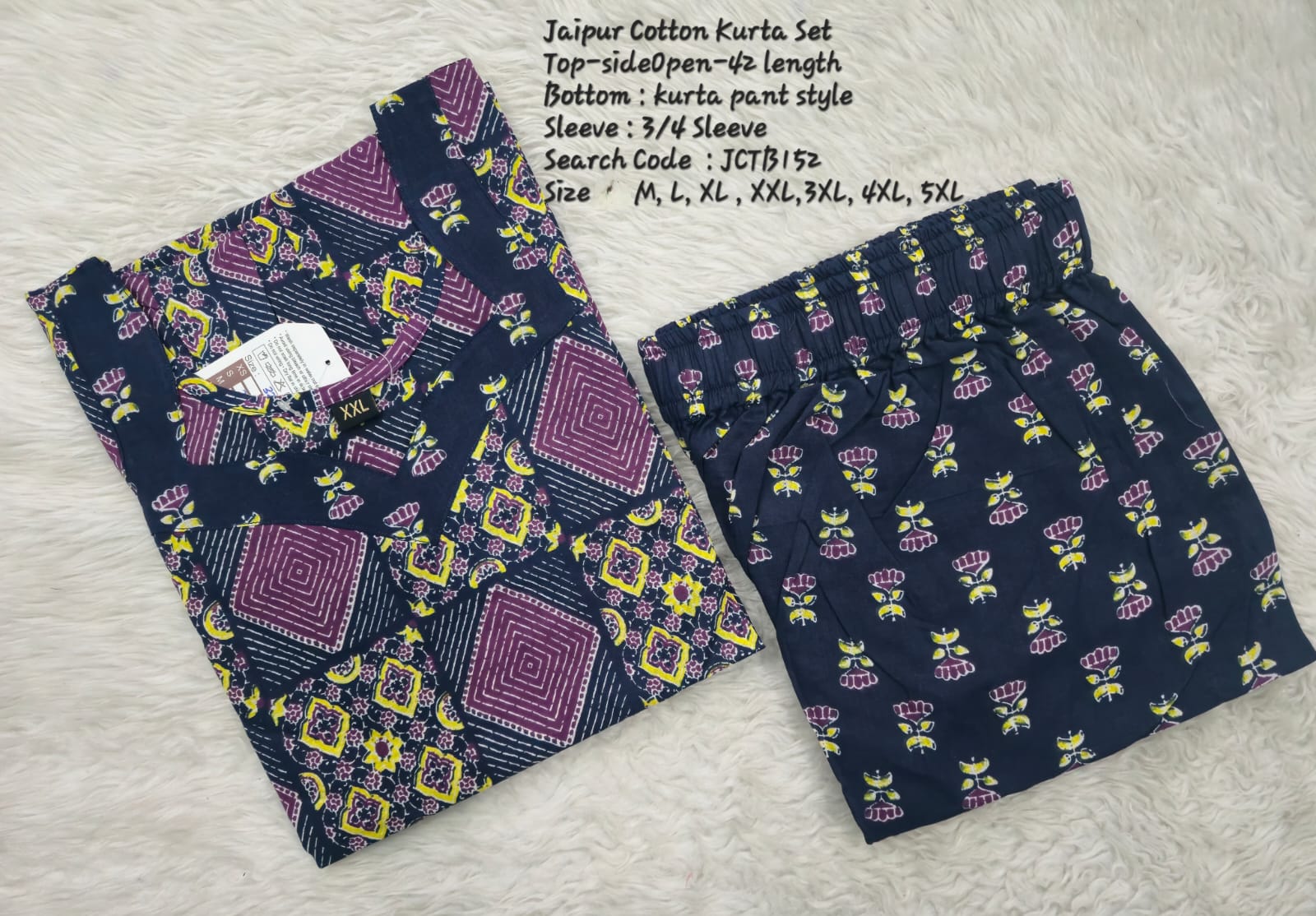 Navy Blue Jaipur Cotton Kurta Set Without Lining - JCTB152