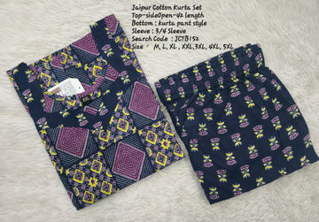 Navy Blue Jaipur Cotton Kurta Set Without Lining - JCTB152