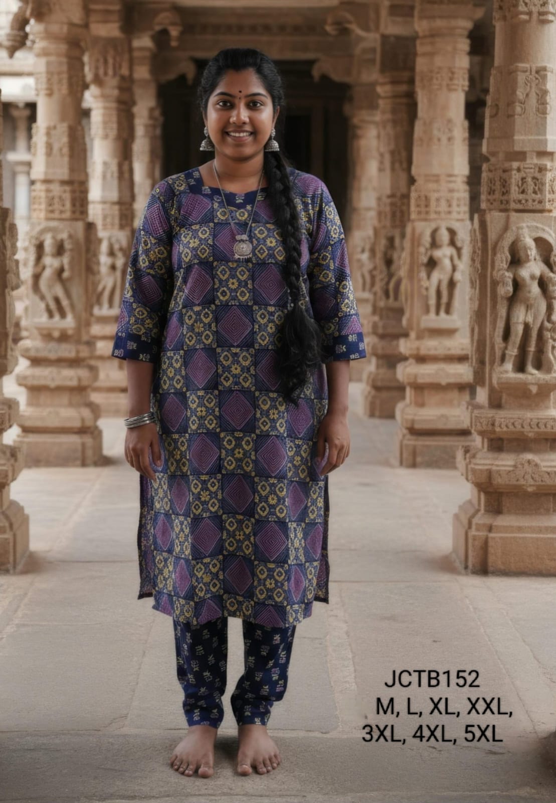 Navy Blue Jaipur Cotton Kurta Set Without Lining - JCTB152