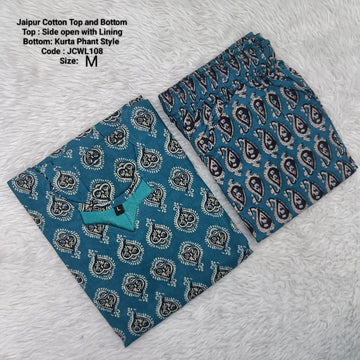 Green Jaipur Cotton Kurta Set With Lining - JCWL108