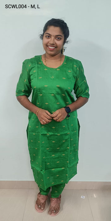 Green  Raw Silk Kurta Set With Lining -SCWL004