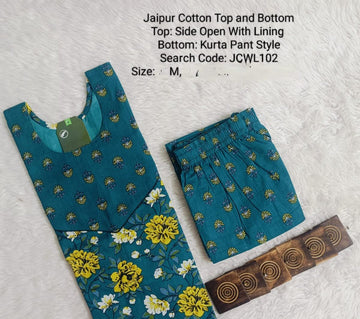 Green Jaipur Cotton Kurta Set With Lining - JCWL102