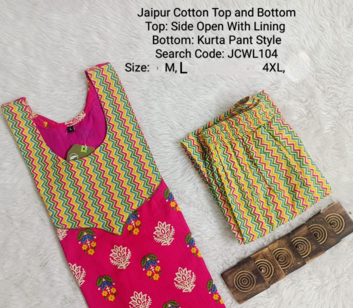 Pink Jaipur Cotton Kurta Set With Lining - JCWL104