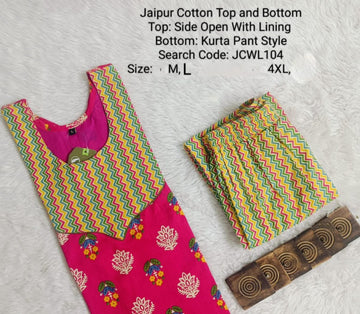 Pink Jaipur Cotton Kurta Set With Lining - JCWL104