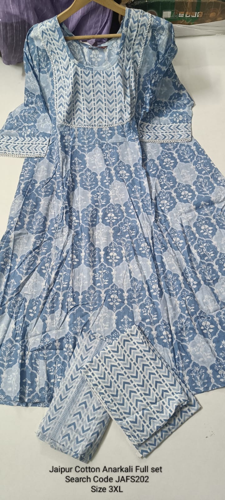 Blue Jaipur Cotton Anarkali Full Set - JAFS202