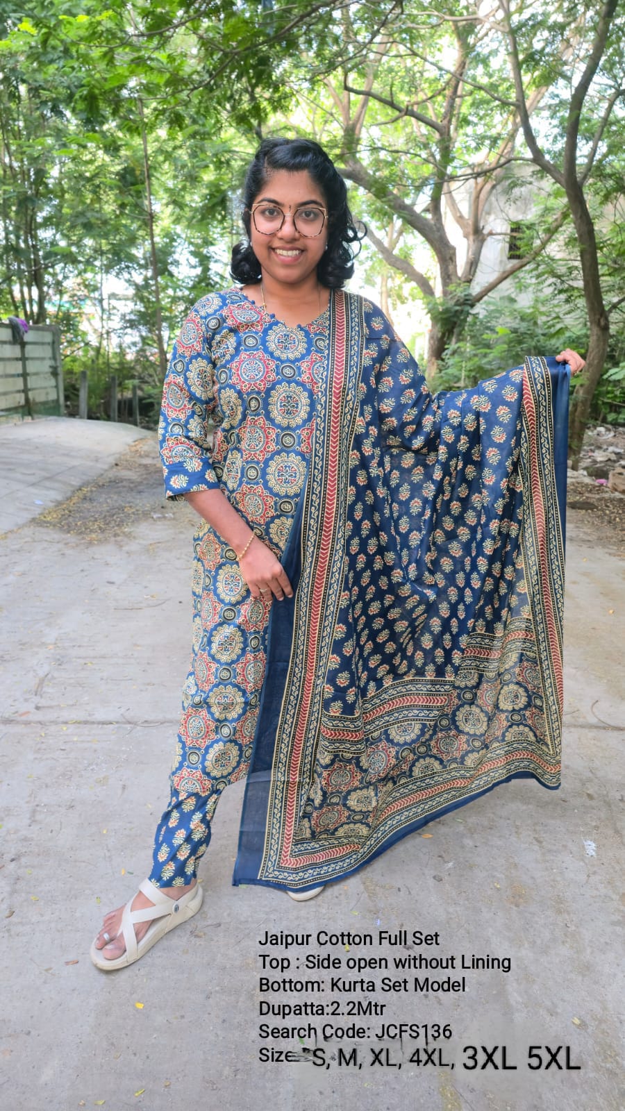 Navy Blue Jaipur Cotton Side Open Full Set - JCFS136