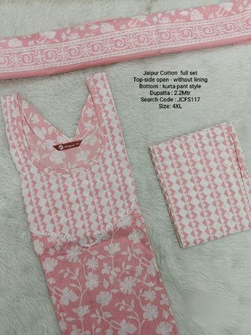 Light Pink Jaipur Cotton Side Open Full Set - JCFS117