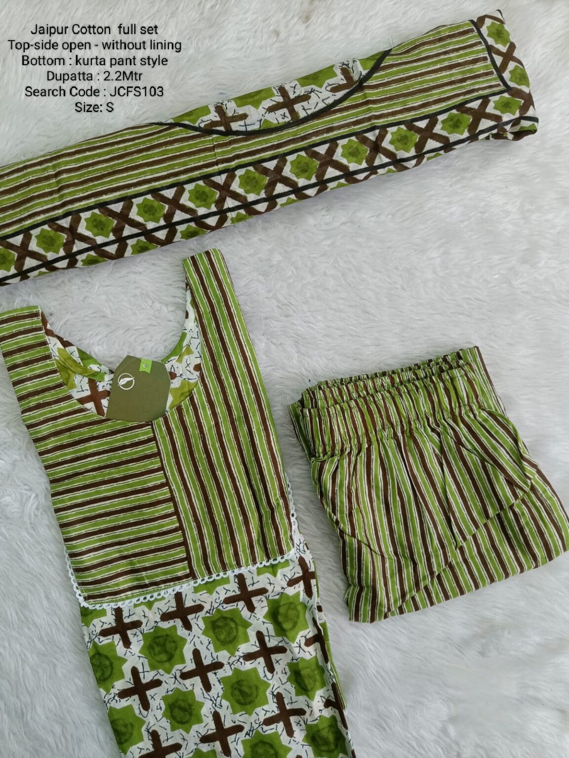 Green Jaipur Cotton Side Open Full Set - JCFS103