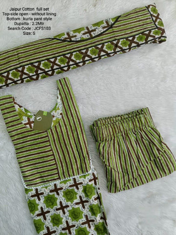 Green Jaipur Cotton Side Open Full Set - JCFS103