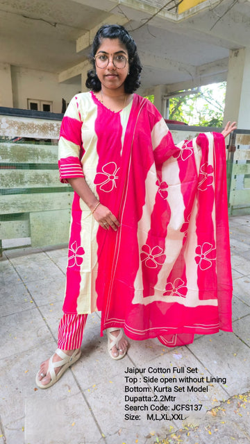 Red Jaipur Cotton Side Open Full Set  -JCFS137