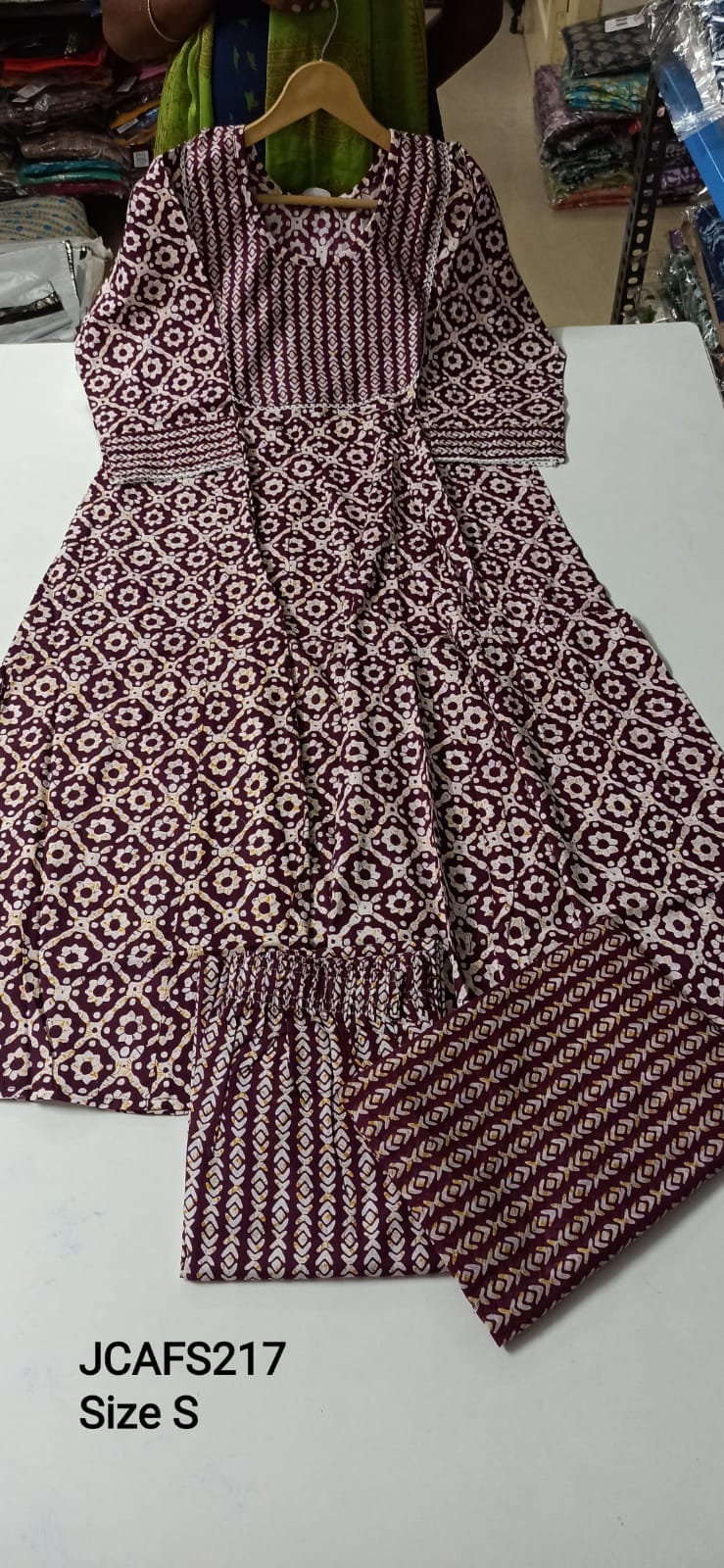 Wine Jaipur Cotton Anarkali Full Set - JCAFS217