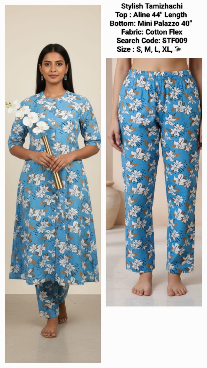 Blue Cotton Flex Mini Palazzo Kurta Set Without Lining- STF009
