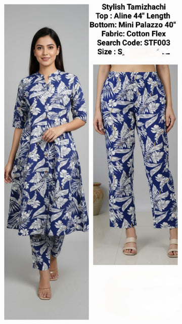 Ink Blue Cotton Flex Mini Palazzo Kurta Set Without Lining- STF003